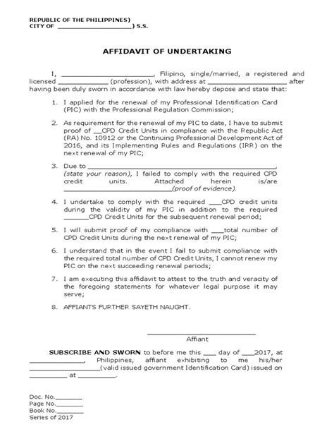 affidavit of undertaking form.